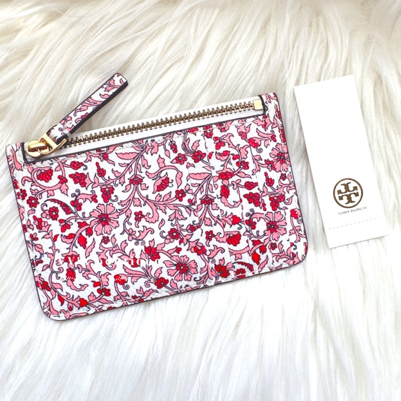 NWT Tory Burch Carter Slim Card Case Floral Printed Keepsake Pink Red 67323 RARE - Picture 2 of 3
